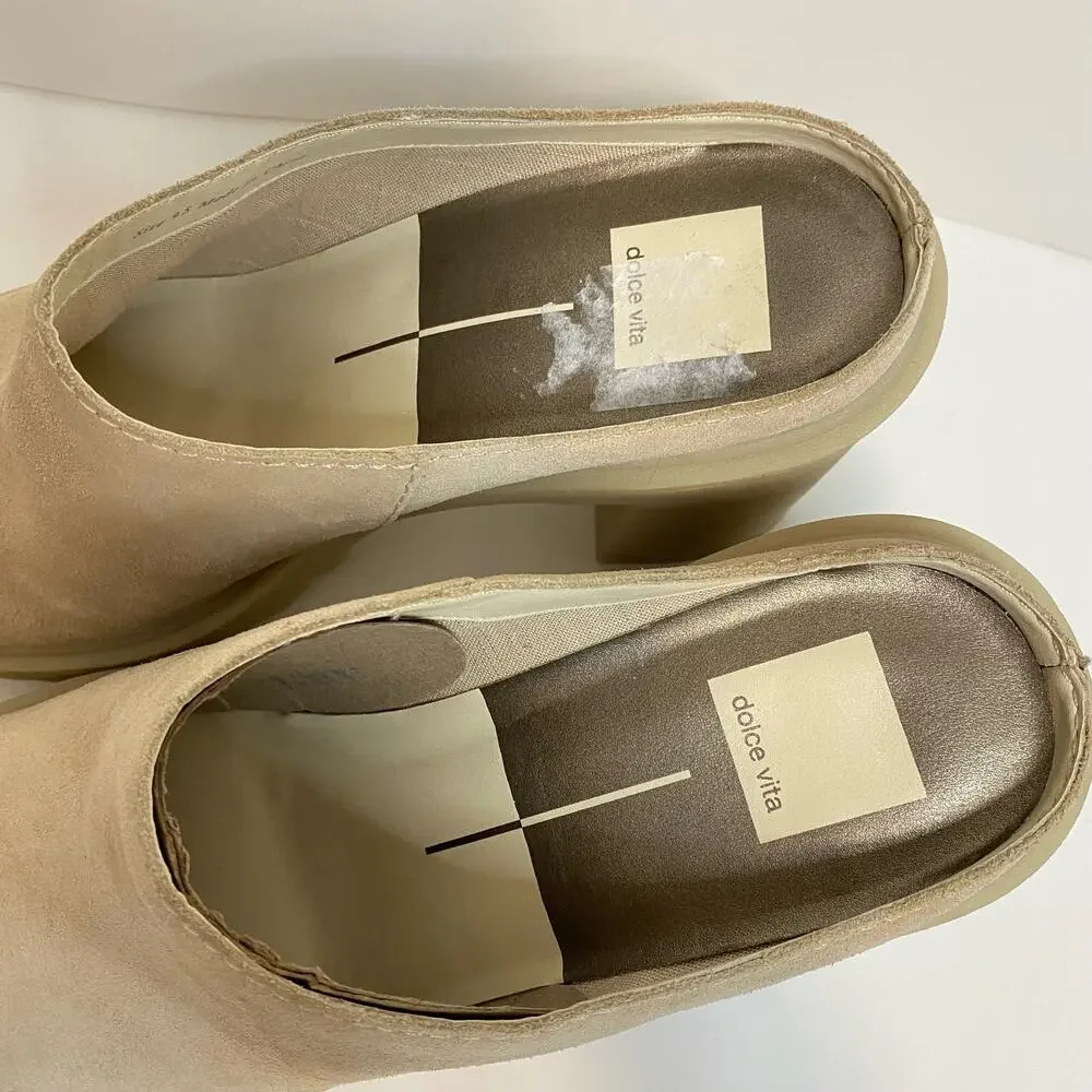 Dolce Vita Women's Clogs Mules Platform Heels Carry Suede Cream Size 9.5 Chunky‎